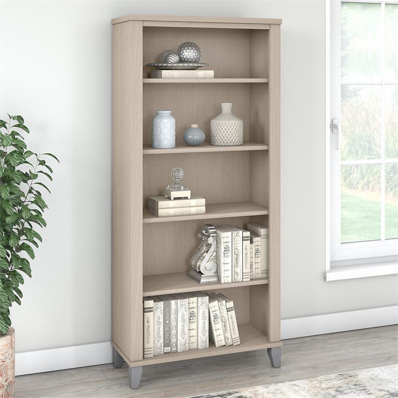 Home Square 2 Piece Engineered Wood Bookcase Set with 5 Shelf in Sand Oak