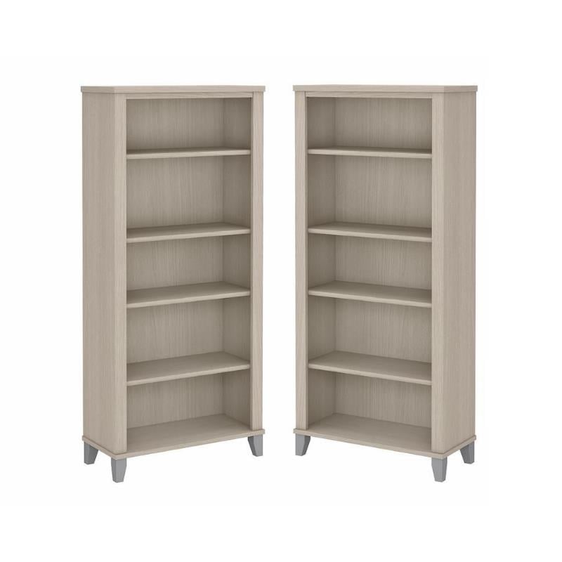 Home Square 2 Piece Engineered Wood Bookcase Set with 5 Shelf in Sand Oak