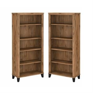 Home Square 2 Piece Engineered Wood Bookcase Set with 5 Shelf in Fresh Walnut