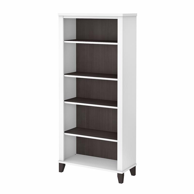 Home Square 2 Piece Engineered Wood Bookcase Set in White and Storm Gray