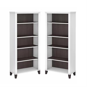 Home Square 2 Piece Engineered Wood Bookcase Set in White and Storm Gray