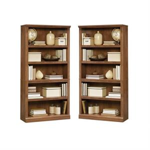 home square 2 piece wood bookcase set with 5 shelf in oiled oak