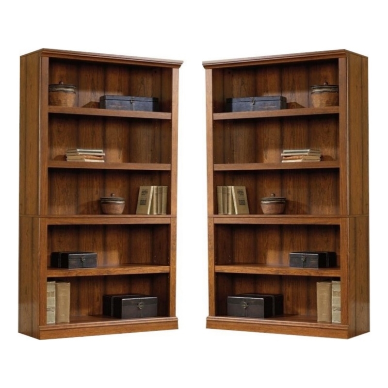 Home Square Modern 2 Piece Wood Bookcase Set with 5 Shelf in Washington Cherry