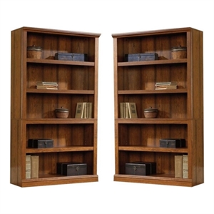 Home Square Modern 2 Piece Wood Bookcase Set with 5 Shelf in Washington Cherry
