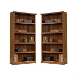 home square modern 2 piece wood bookcase set with 5 shelf in washington cherry