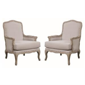Home Square 2 Piece Regal Distressed Wood Accent Chair Set in Taupe Gray