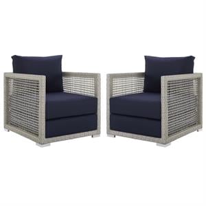 Home Square 2 Piece PE Wicker Rattan Patio Chair Set in Gray Navy