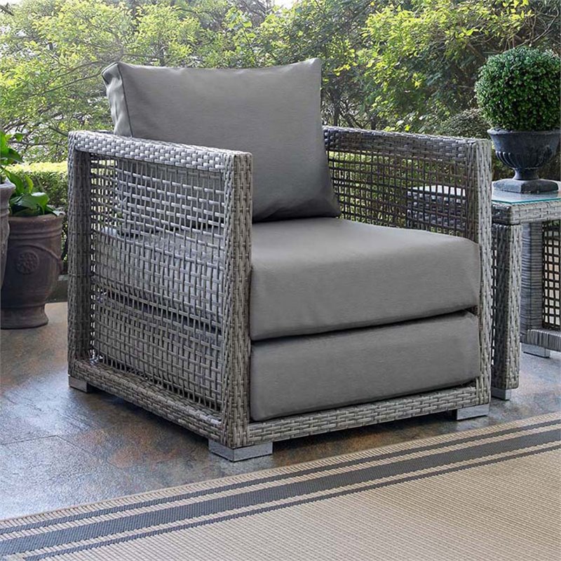 Home Square 2 Piece PE Wicker Rattan Patio Chair Set in Gray