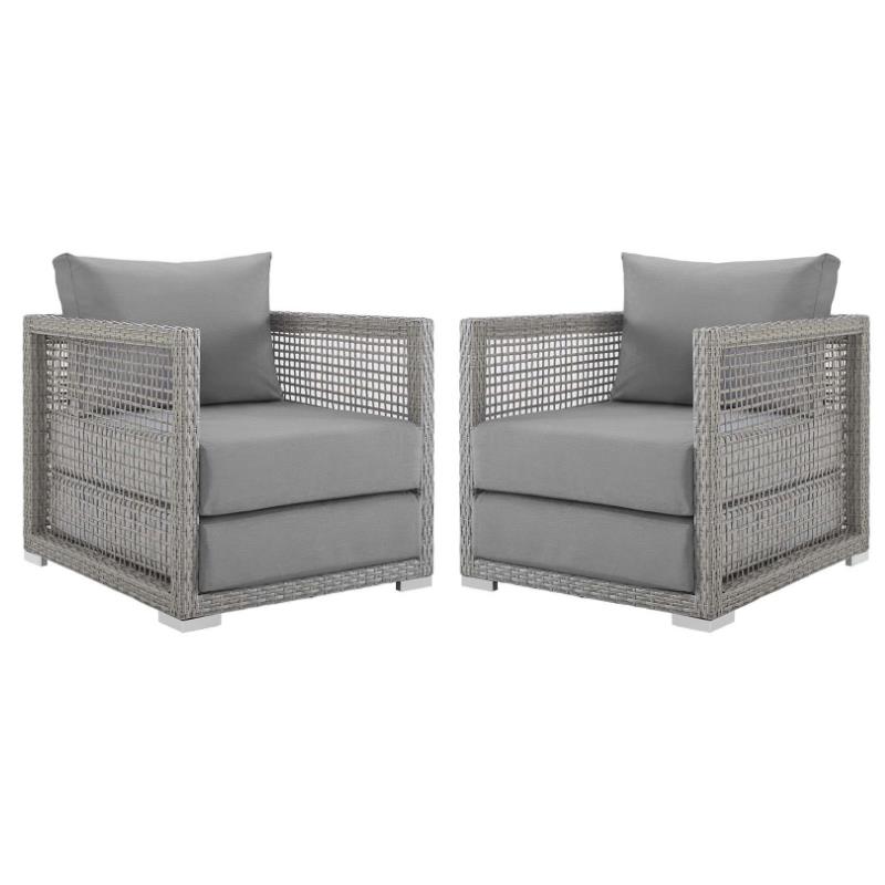 Home Square 2 Piece PE Wicker Rattan Patio Chair Set in Gray