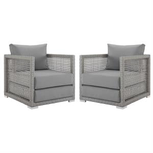 Home Square 2 Piece PE Wicker Rattan Patio Chair Set in Gray