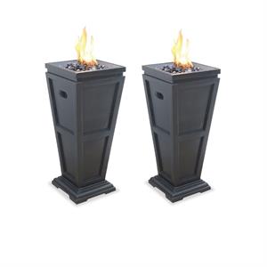 home square 2 piece gas stainless steel patio fire column set in slate