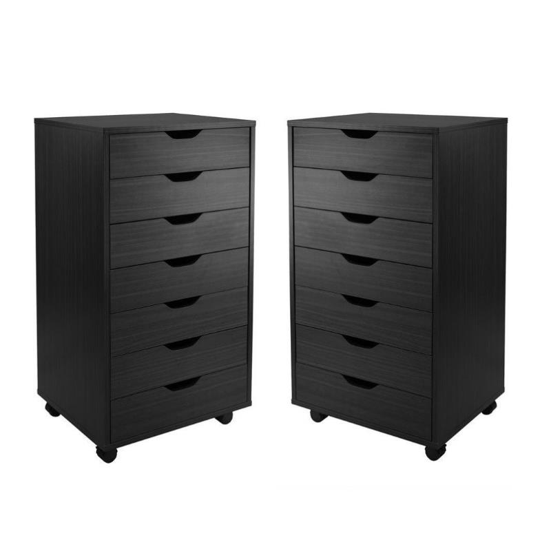 Home Square 2 Piece Composite Wood Halifax Cabinet Set with 7 Drawer in Black