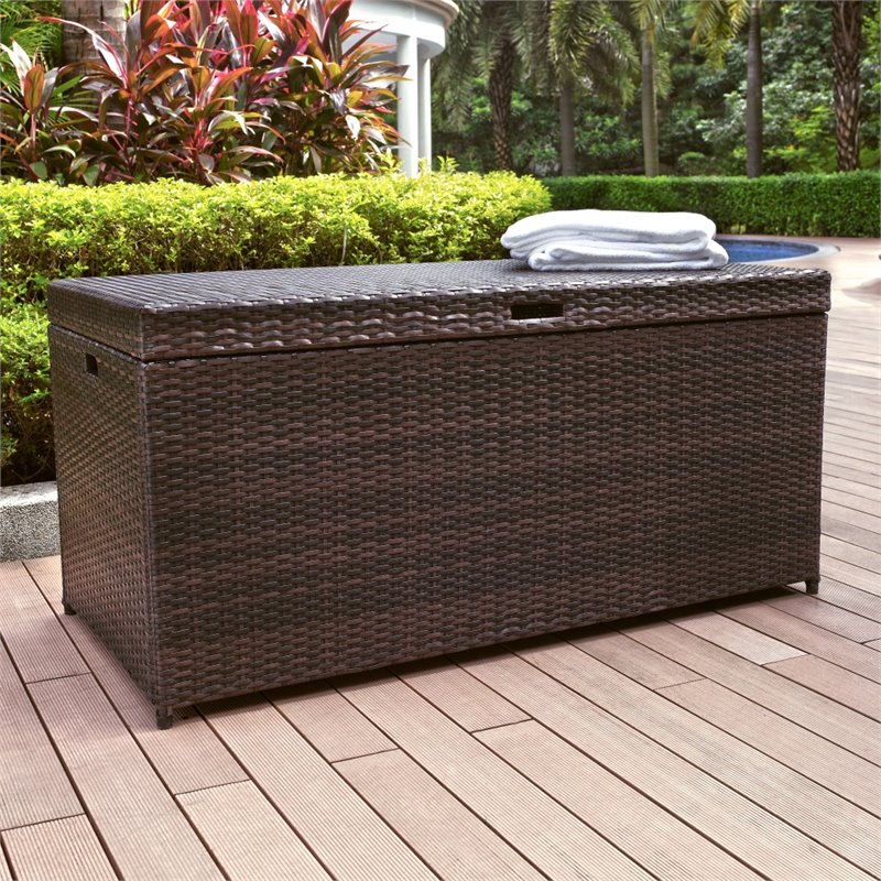 Home Square 2 Piece UV-resistant Resin Wicker Patio Deck Box Set in Brown