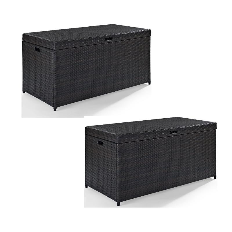Home Square 2 Piece UV-resistant Resin Wicker Patio Deck Box Set in Brown