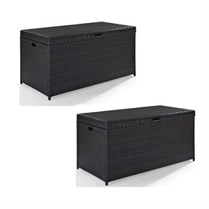 Home Square 2 Piece UV-resistant Resin Wicker Patio Deck Box Set in Brown