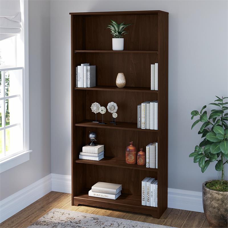 Home Square 2 Piece Engineered Wood Tall Bookcase Set in Modern Walnut