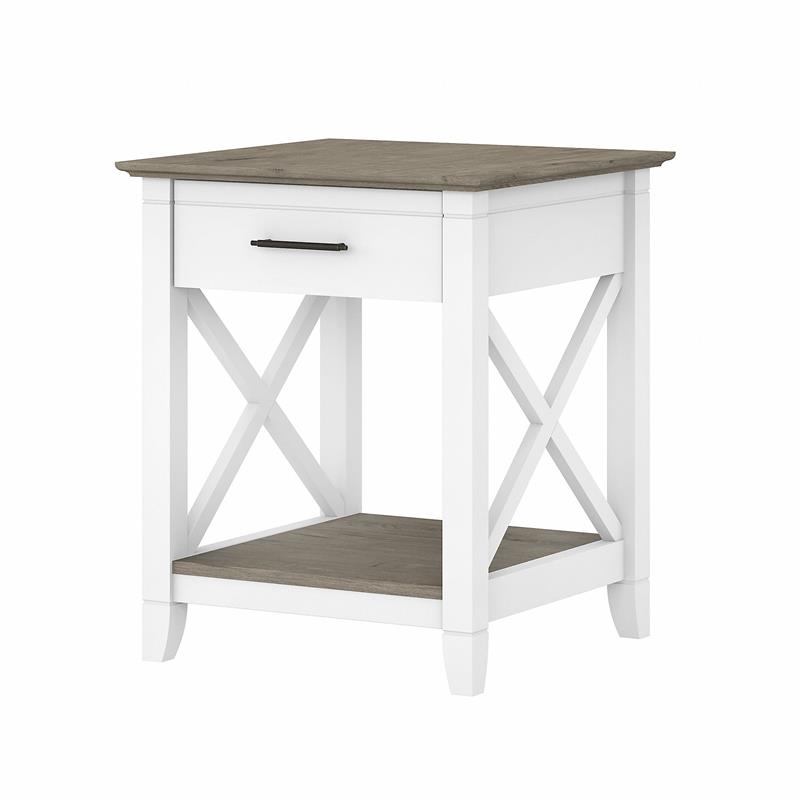 Home Square 2 Piece Wood End Table Set with Storage in Pure White and Gray
