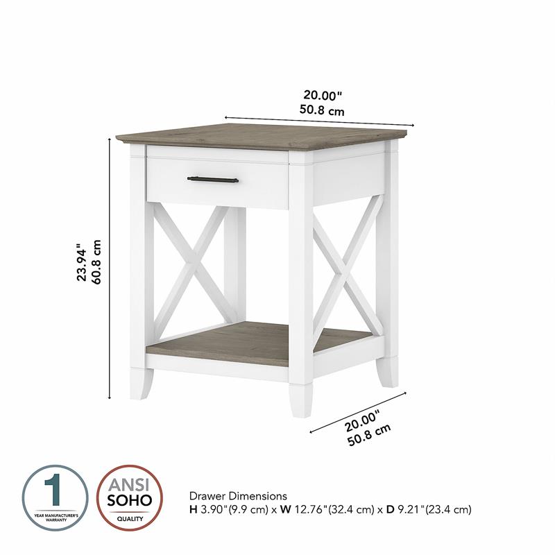 Home Square 2 Piece Wood End Table Set with Storage in Pure White and Gray