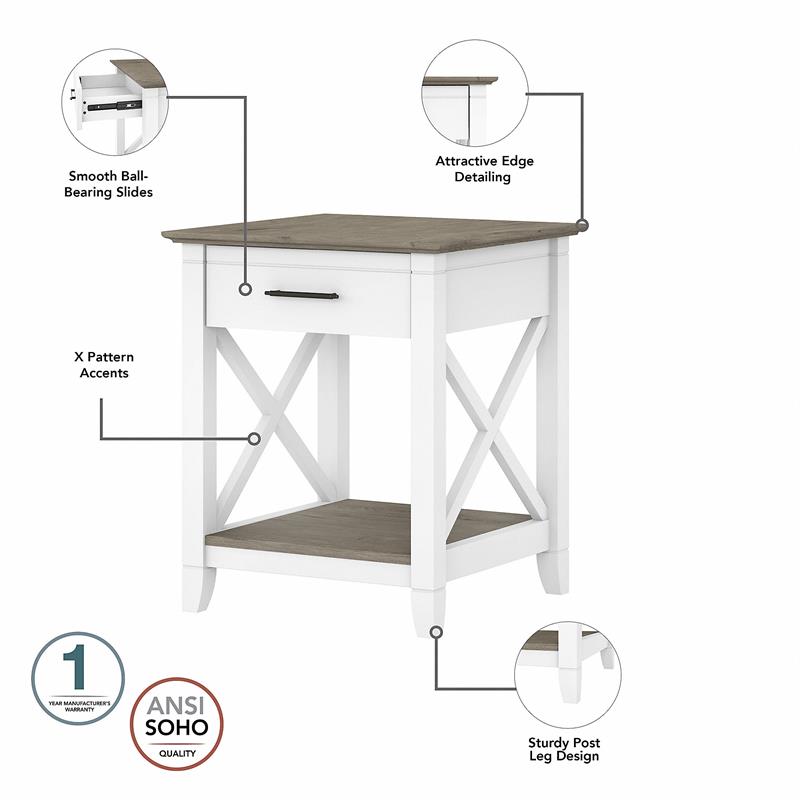 Home Square 2 Piece Wood End Table Set with Storage in Pure White and Gray