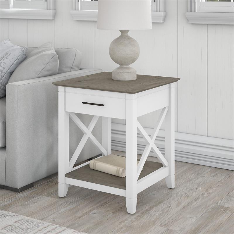 Home Square 2 Piece Wood End Table Set with Storage in Pure White and Gray