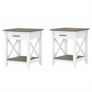 Home Square 2 Piece Wood End Table Set with Storage in Pure White and Gray
