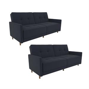 home square 2 piece coil linen convertible sleeper sofa set in navy blue