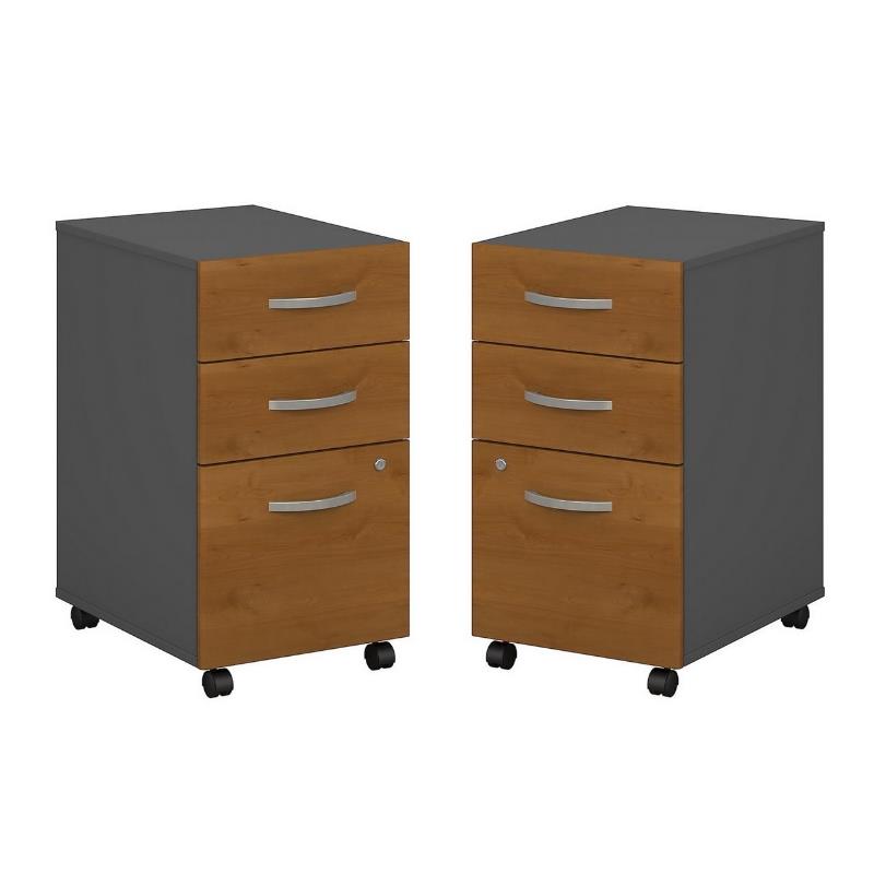 Home Square 2 Piece Mobile Filing Cabinet Set with 3 Drawer in Natural Cherry