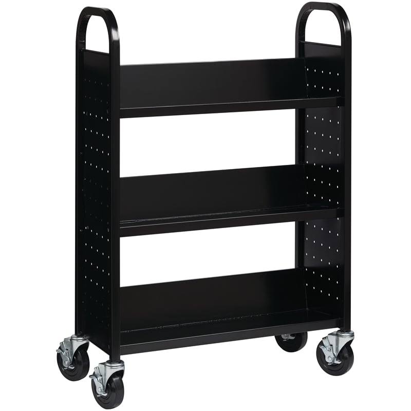 Home Square 2 Piece Single-sided Mobile Metal Book Cart Set in Black