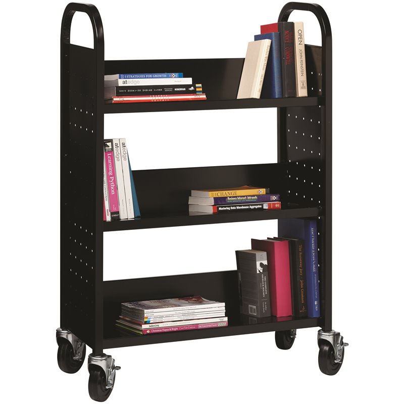 Home Square 2 Piece Single-sided Mobile Metal Book Cart Set in Black