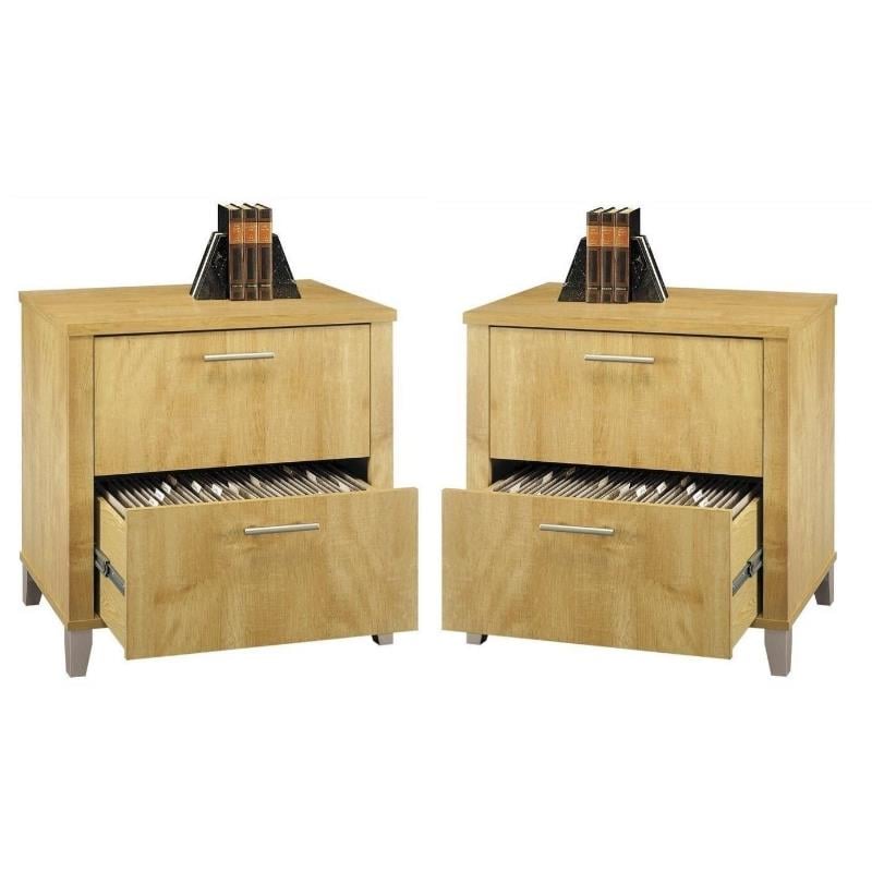 Home Square 2 Piece Wood Lateral Filing Cabinet Set in Maple Cross