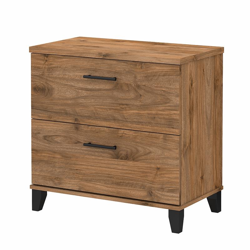 Home Square 2 Piece Engineered Wood Lateral Filing Cabinet Set in Fresh Walnut