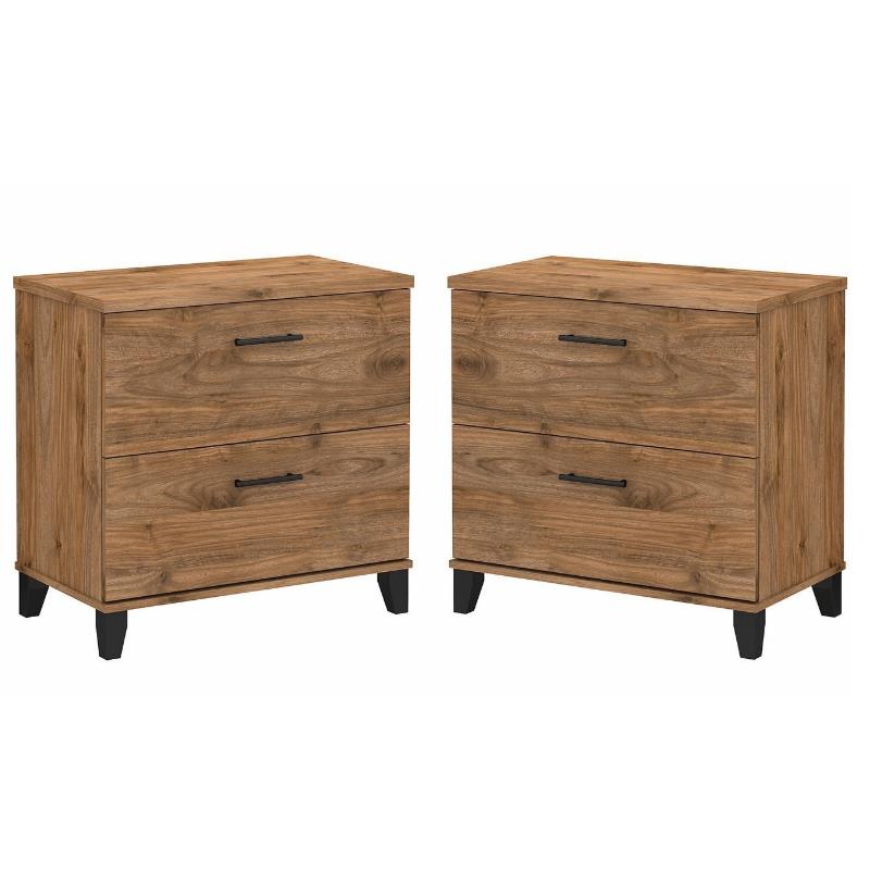 Home Square 2 Piece Engineered Wood Lateral Filing Cabinet Set in Fresh Walnut