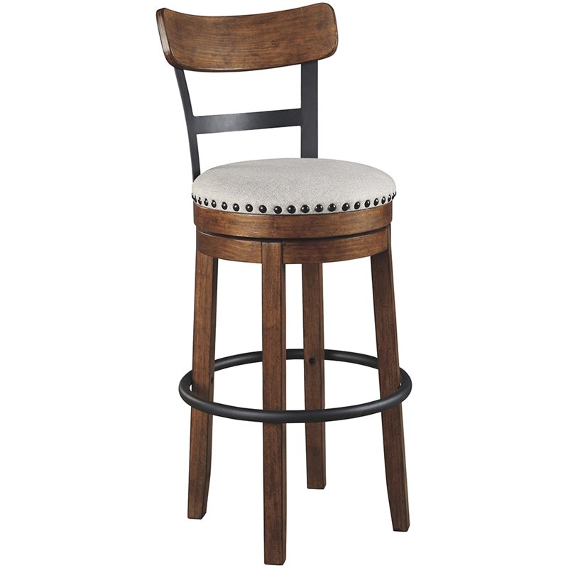 Home Square 2 Piece Swivel Wood Bar Stool Set with Fabric Seat in Brown