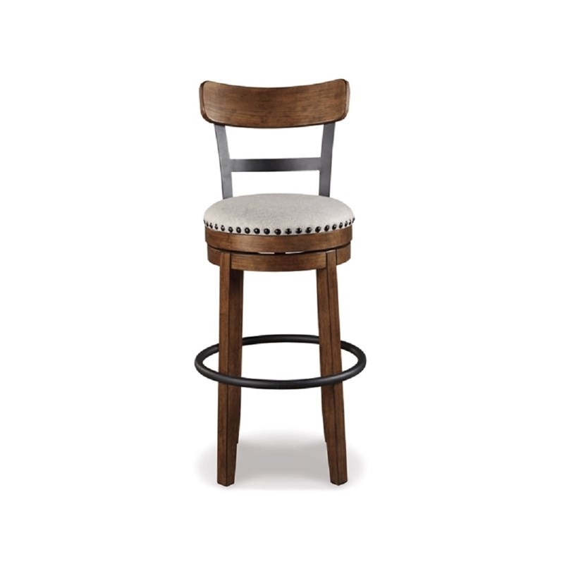 Home Square 2 Piece Swivel Wood Bar Stool Set with Fabric Seat in Brown