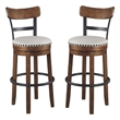 Home Square 2 Piece Swivel Wood Bar Stool Set with Fabric Seat in Brown