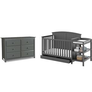 baby crib with changing table and 6 drawer double dresser set in slate gray