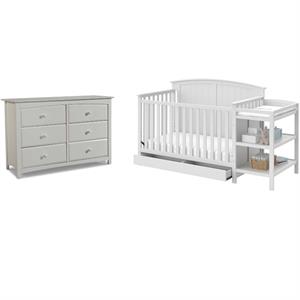 baby crib with changing table and 6 drawer double dresser set in white