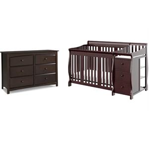 baby crib with changing table and 6 drawer double dresser set in espresso