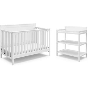baby crib with changing table 2 piece set in pure white
