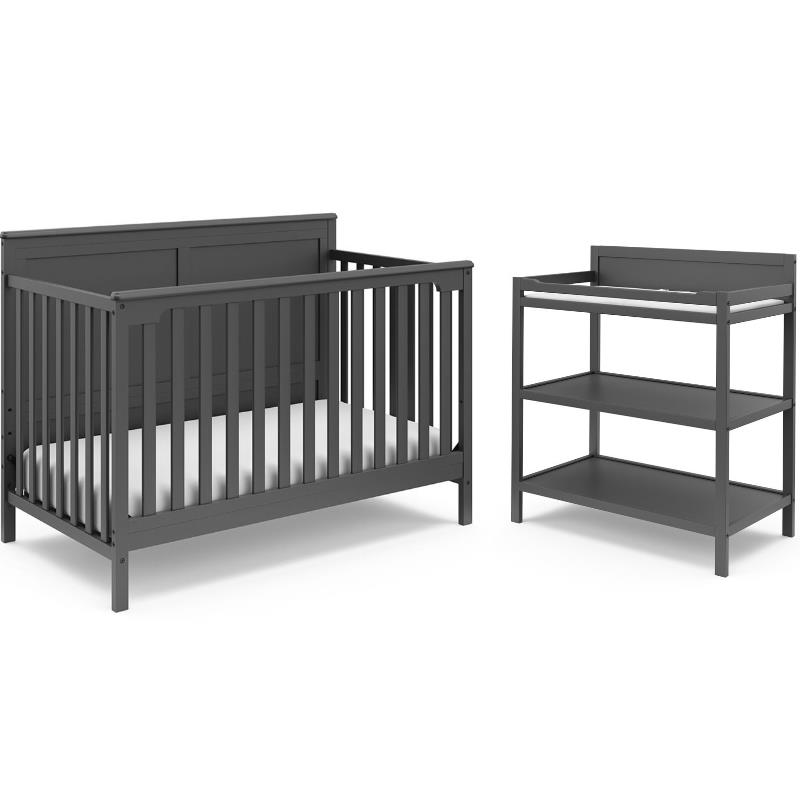 Baby Crib with Changing Table 2 Piece Set in Slate Gray
