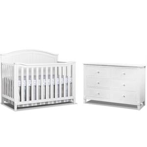 baby crib and 6 drawer double dresser set in white
