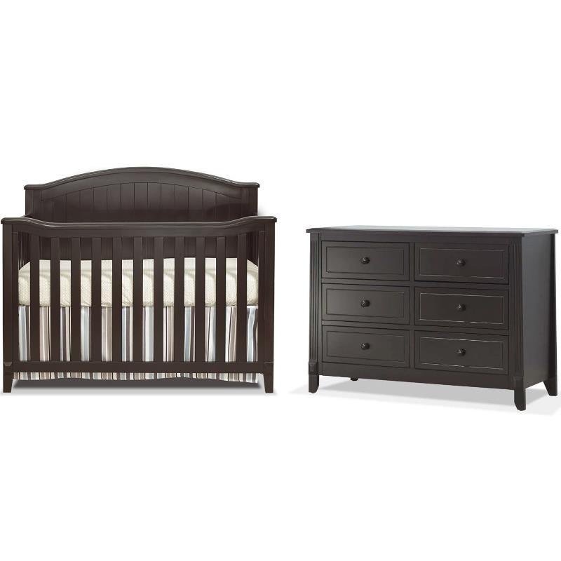 Baby Crib and 6 Drawer Double Dresser Set in Espresso
