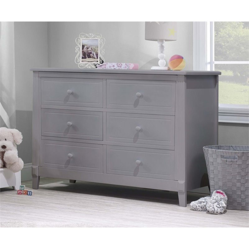 Baby Crib and 6 Drawer Double Dresser Set in Gray