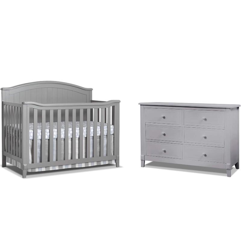 Baby Crib And 6 Drawer Double Dresser, Vintage Gray Crib And Dresser