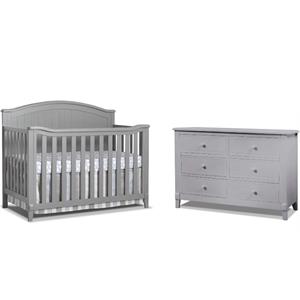baby crib and 6 drawer double dresser set in gray