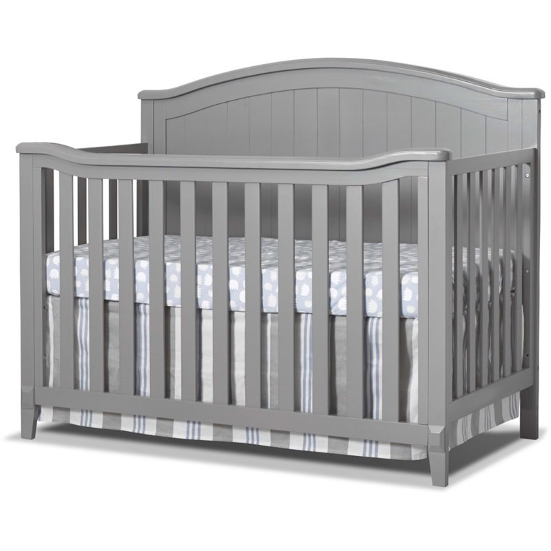 Baby Crib and 4 Drawer Dresser Chest Set in Gray