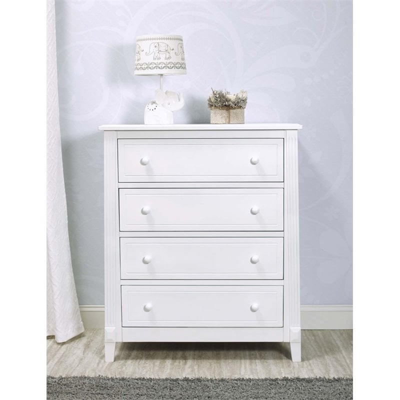 Baby Crib and 4 Drawer Dresser Chest Set in Pure White