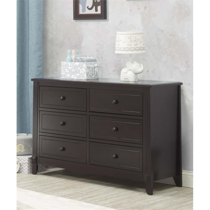 Baby Crib 4 Drawer Chest and Double Dresser Set in Espresso