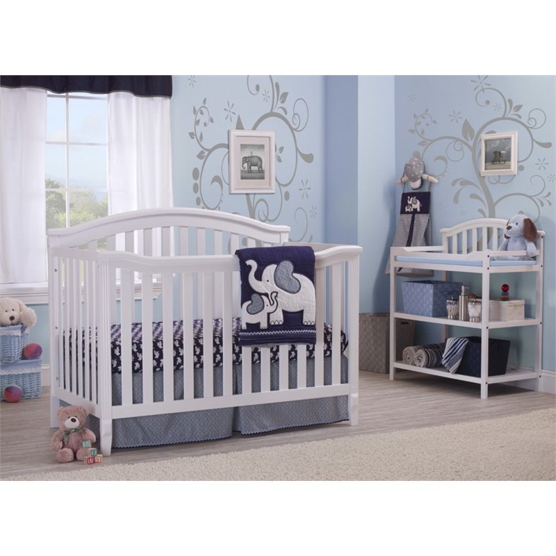 Baby Crib 4 Drawer Chest and Double Dresser Set in White