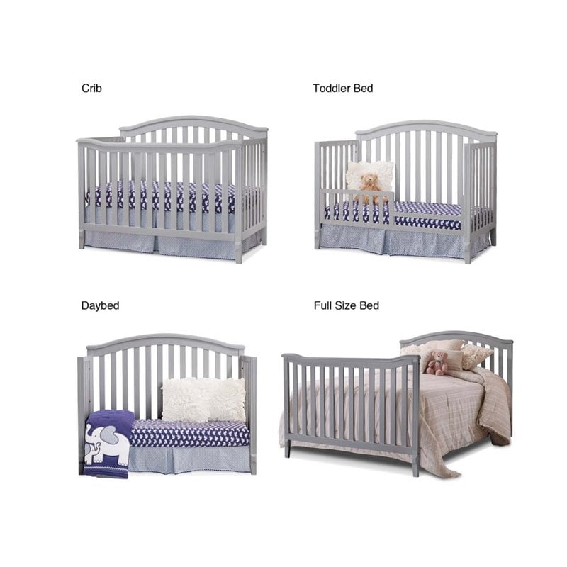 Baby Crib 4 Drawer Chest and Double Dresser Set in Gray
